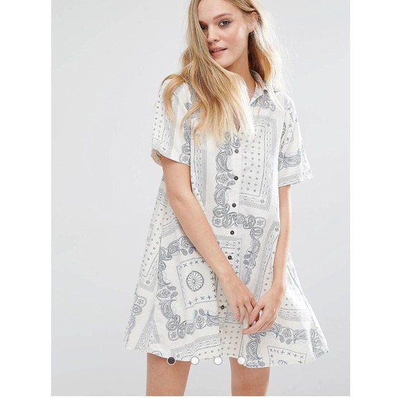 ASOS Current/Elliot Badass Bandana Rolled Sleeve Paisley Skirt Dress 2 - Picture 1 of 11